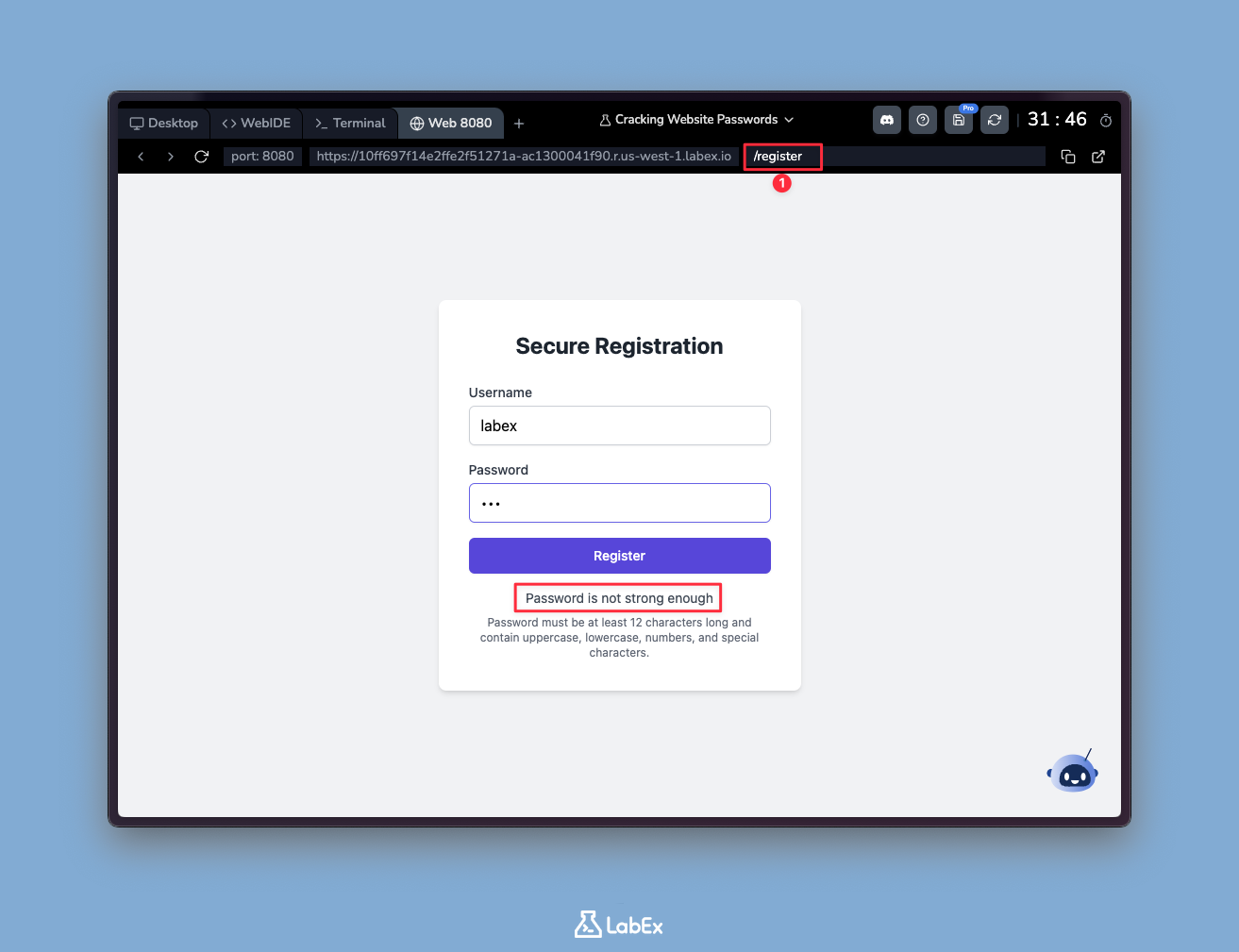 Interface do formulário de registro de usuário