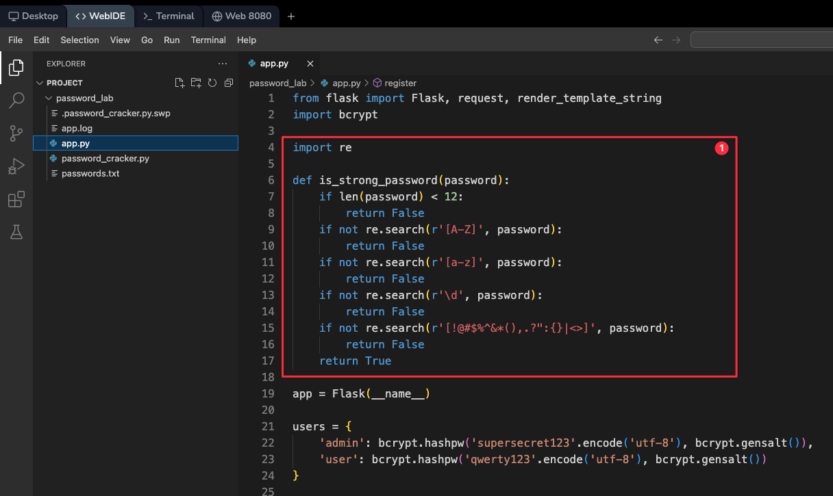 Código de verificação da força da senha