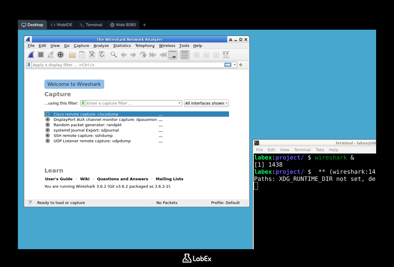 Wireshark 데스크톱 인터페이스