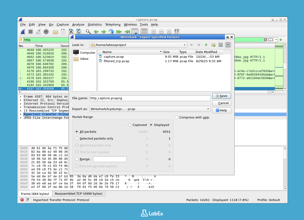 Wireshark 특정 패킷 내보내기