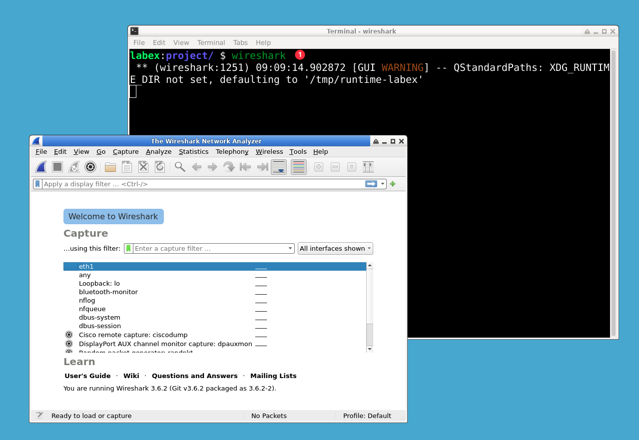 Selección de interfaz en Wireshark