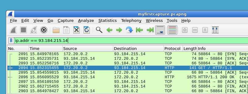 Ejemplo de filtro TCP en Wireshark