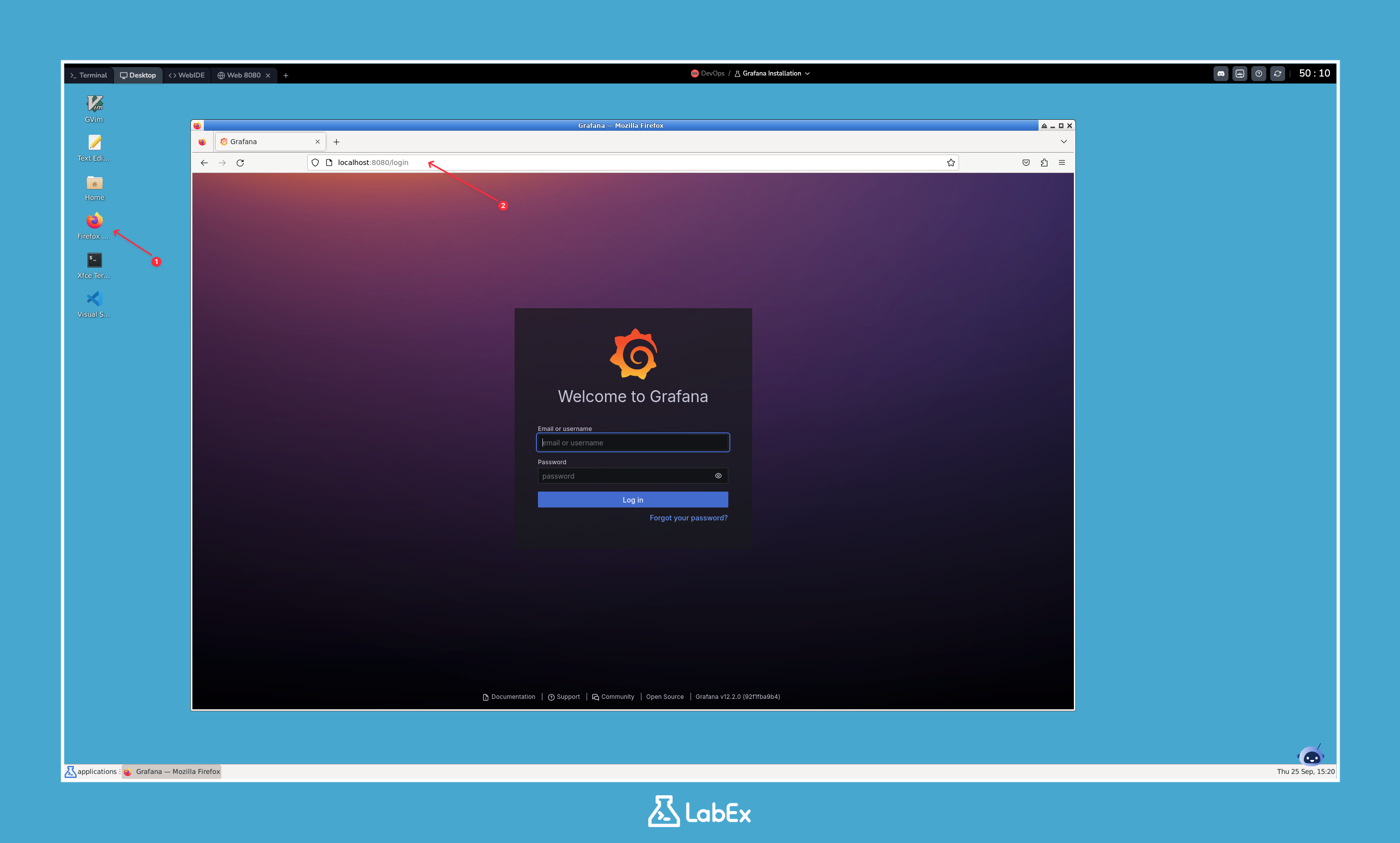 Página de inicio de sesión de Grafana mostrada en el navegador