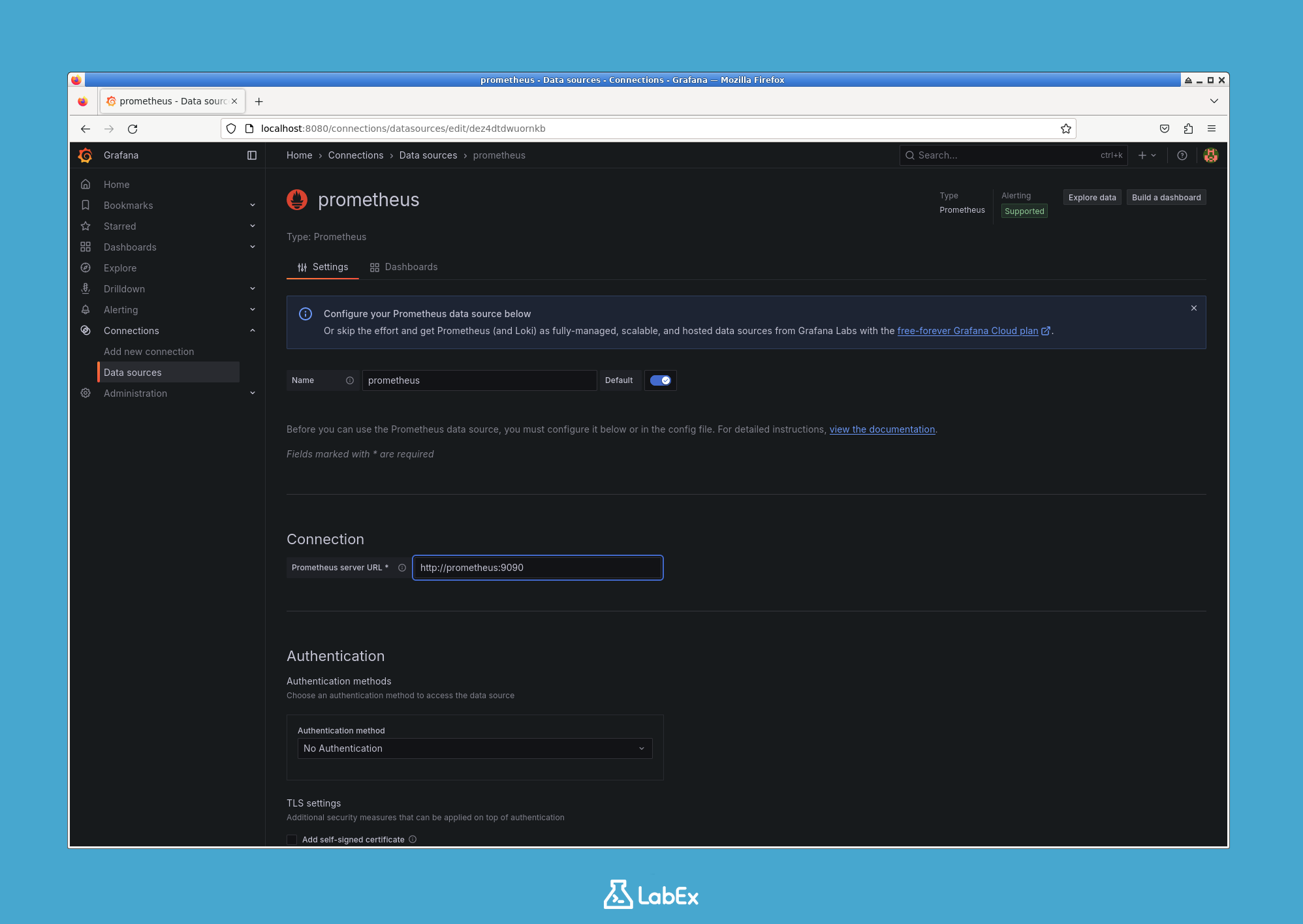 Campo de entrada de la URL del servidor Prometheus