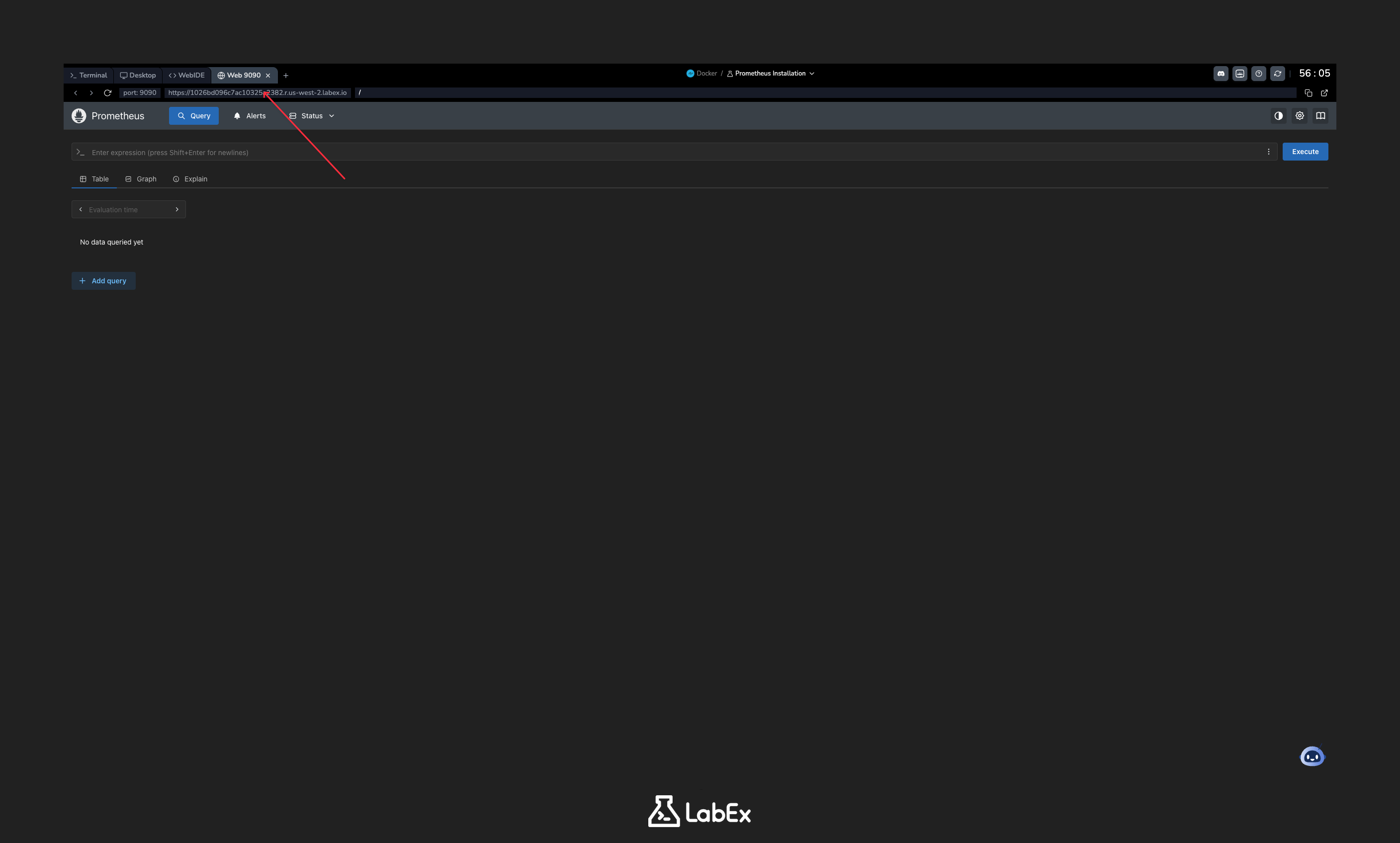 Página de inicio del Navegador de Expresiones de Prometheus