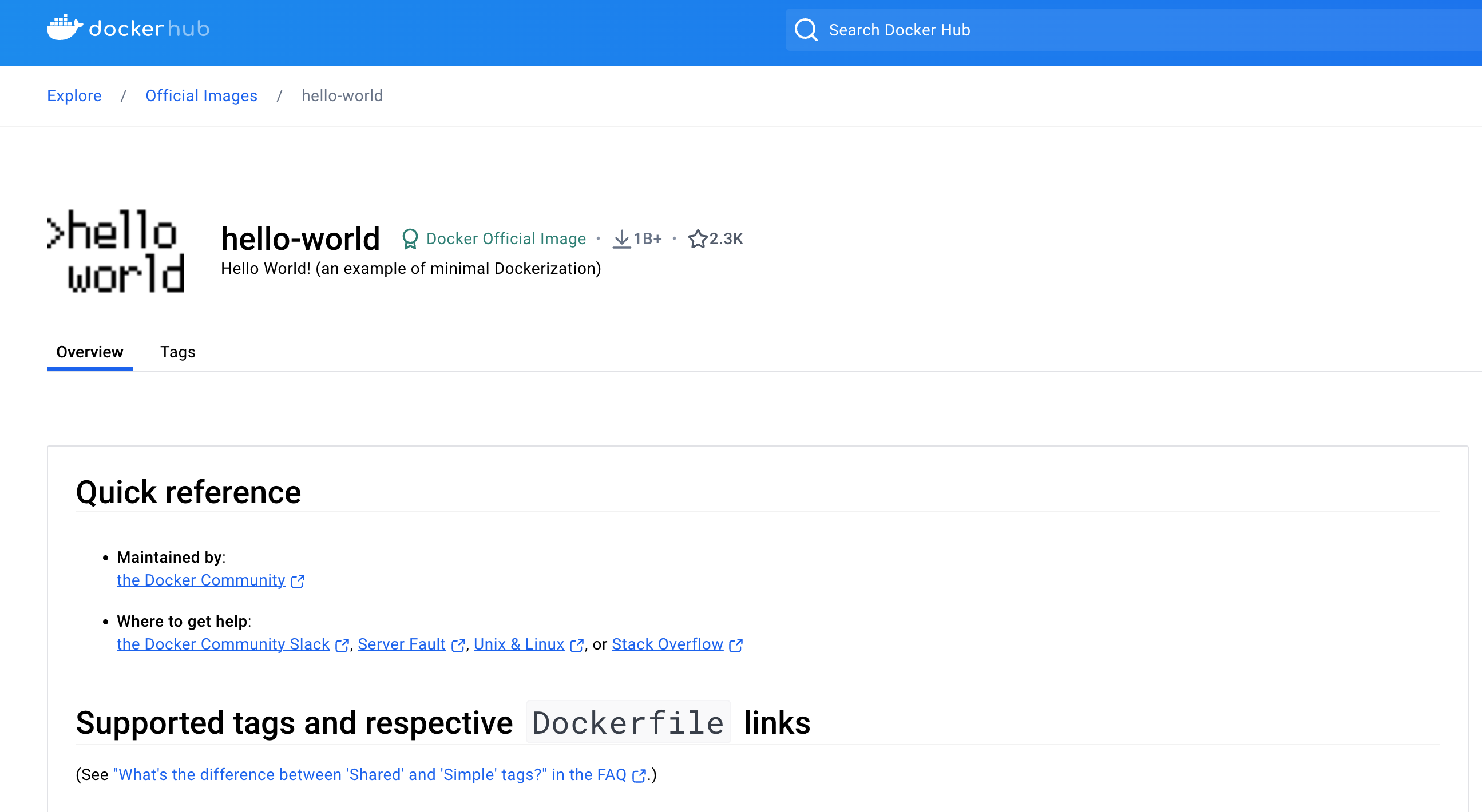 Résultats de recherche d'images sur Docker Hub