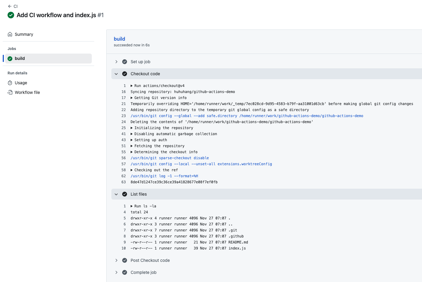 GitHub Actions logs