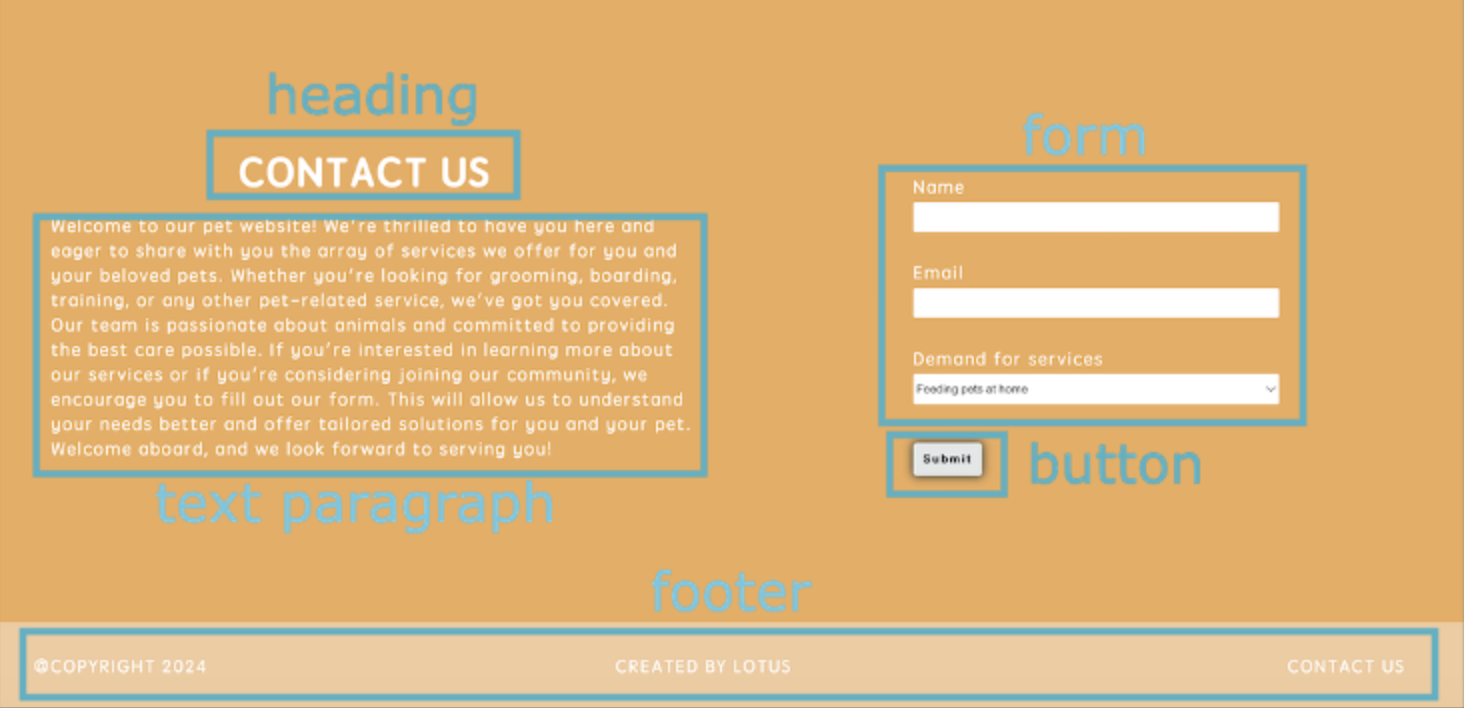 Contact form and footer example