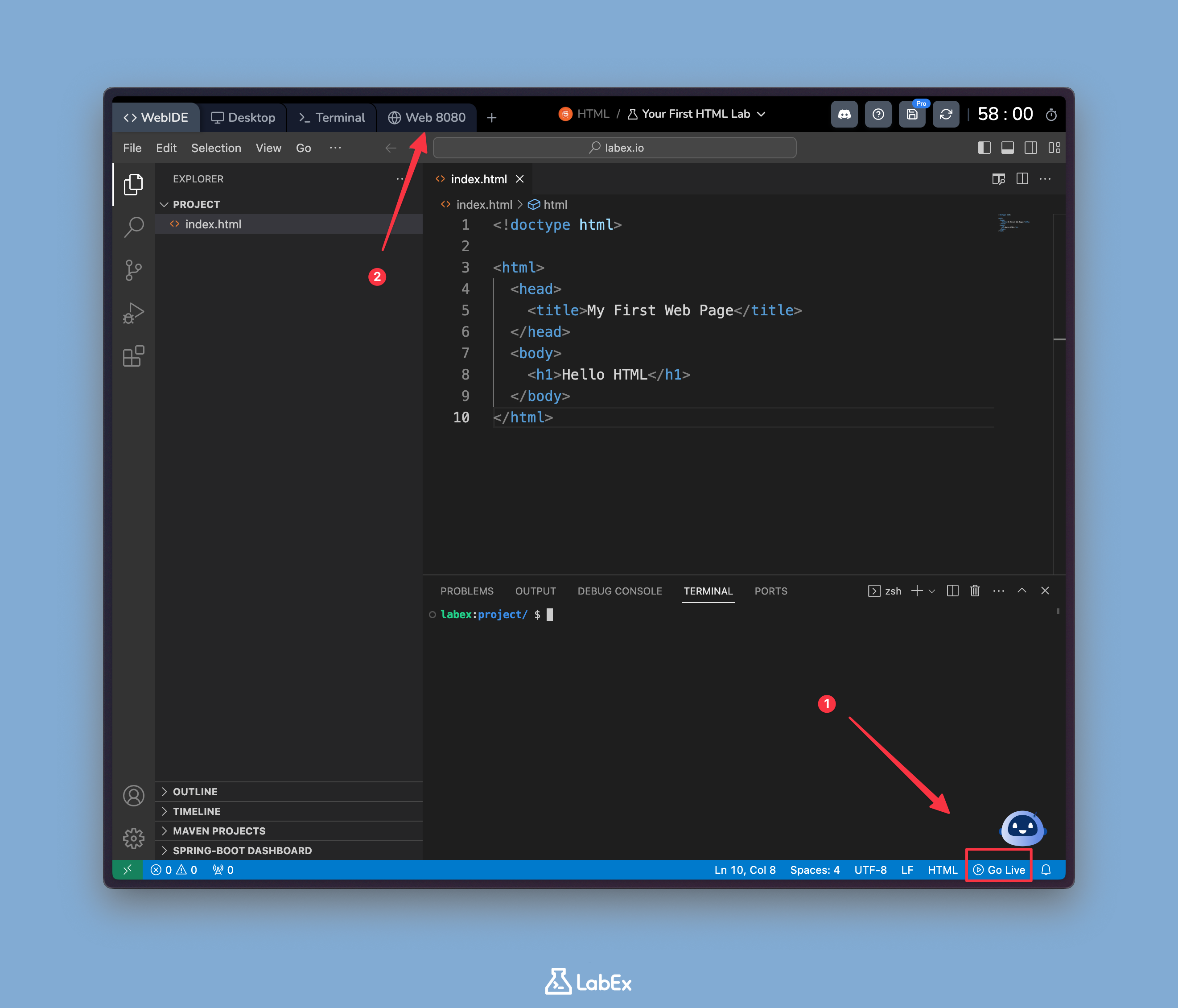 Código HTML en WebIDE