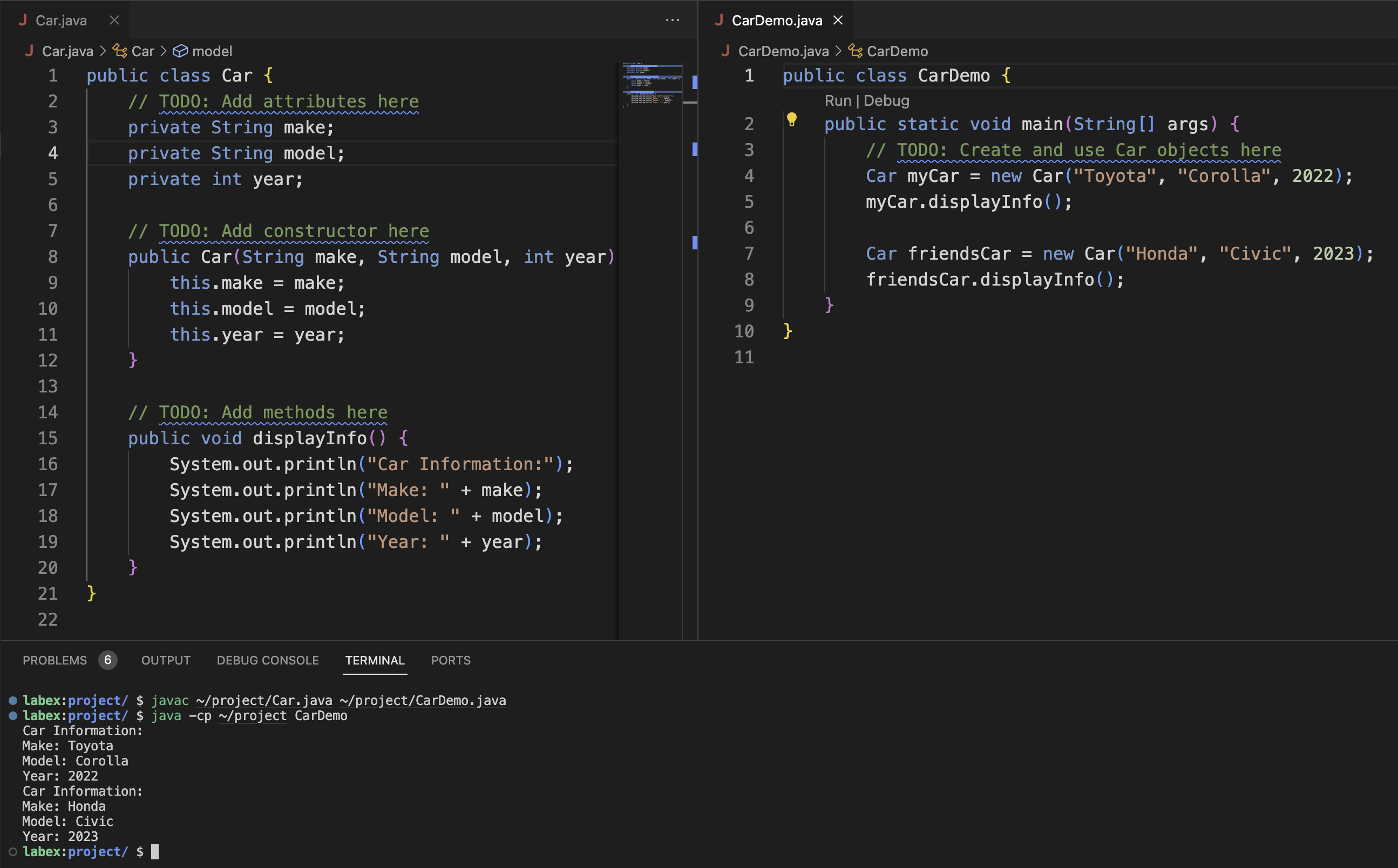 Java program output example