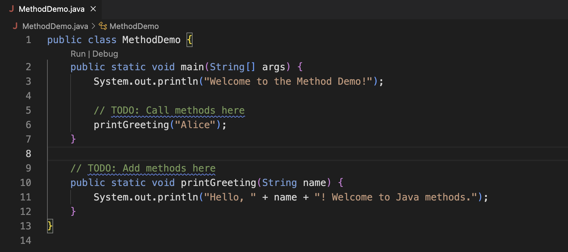 Java method call example