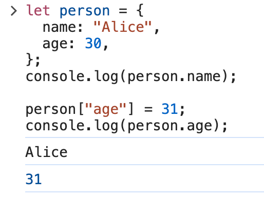 JavaScript object properties example