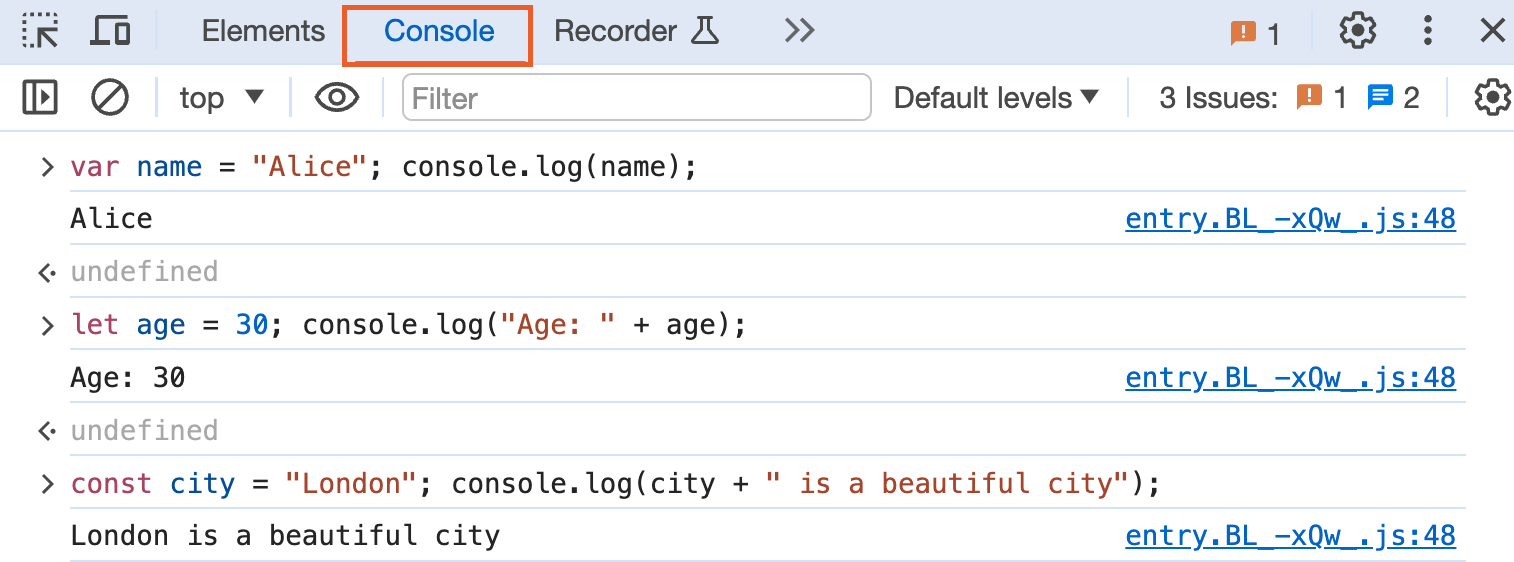 JavaScript variable declaration example