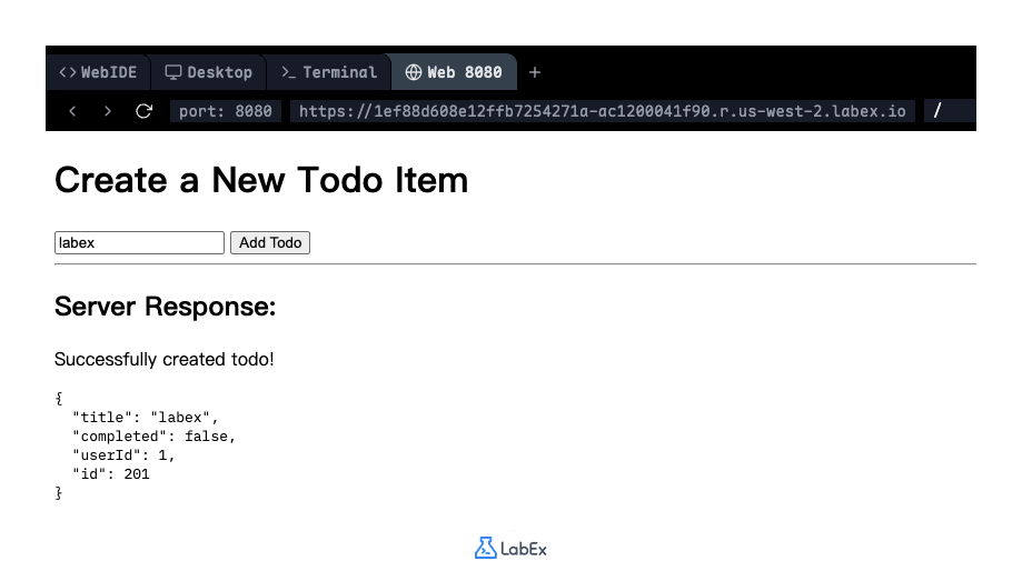 Ejemplo de respuesta exitosa de solicitud POST