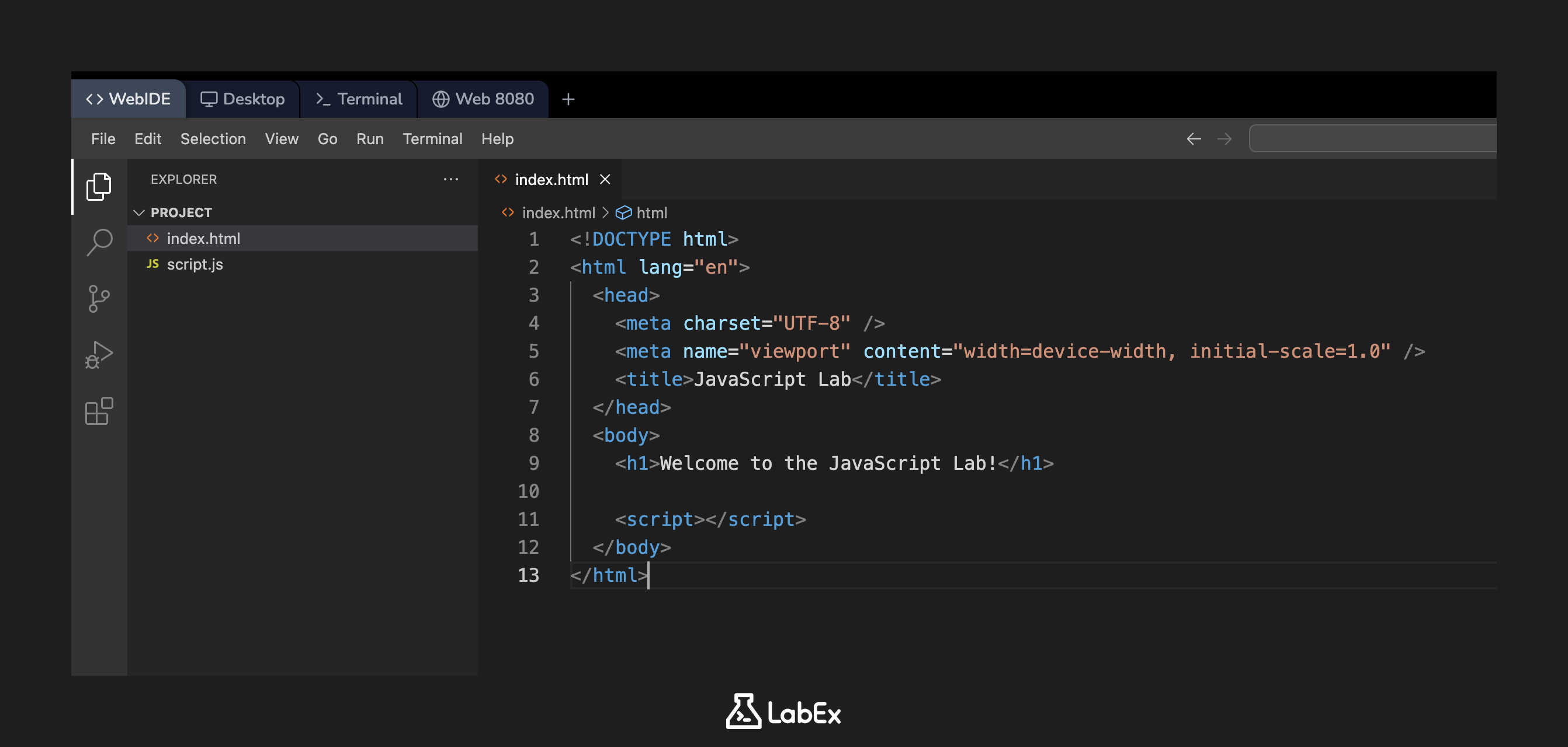HTML file with script tag added