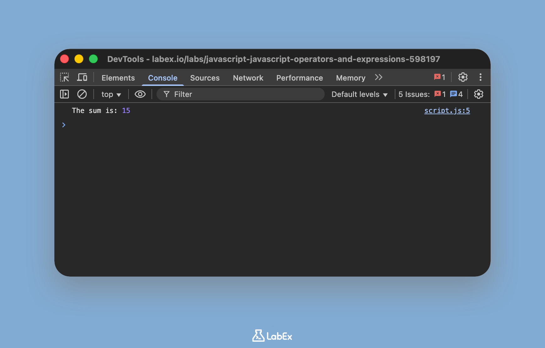 Console output showing sum