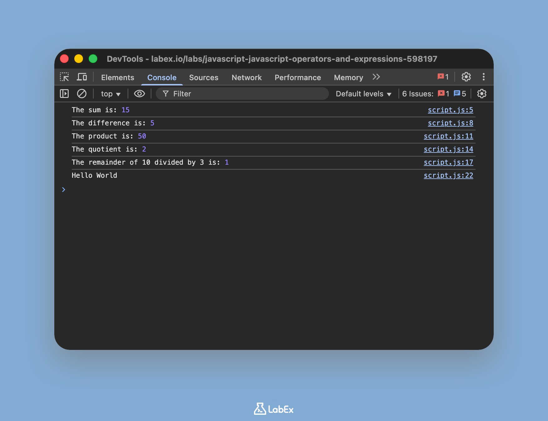 Console output showing concatenated string