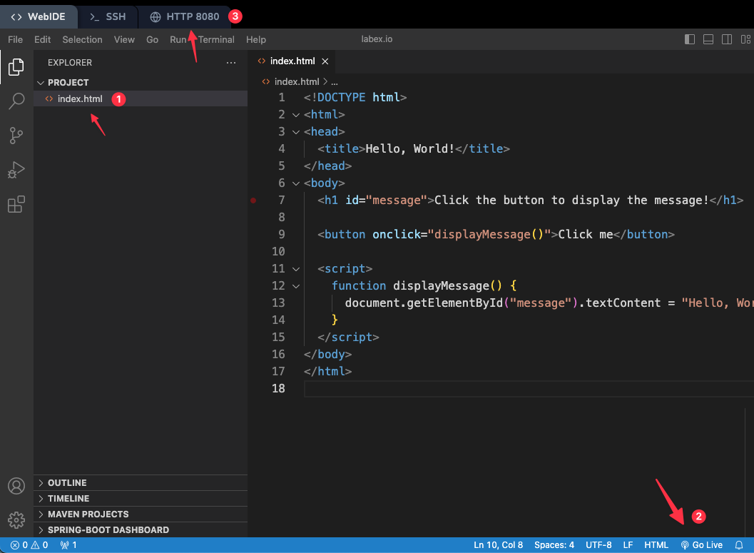 交互式按钮的 HTML 代码