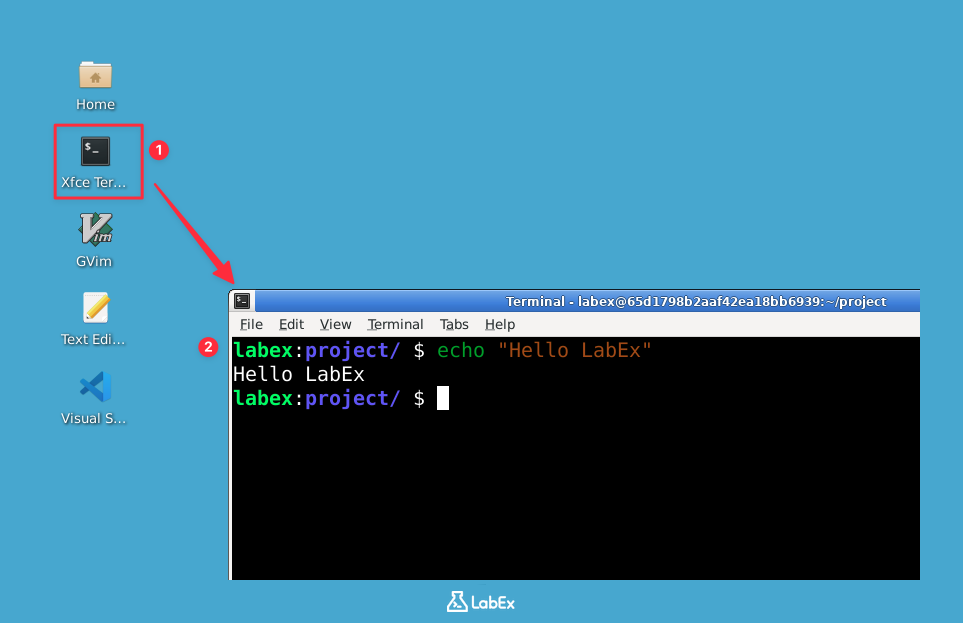 终端显示 Hello LabEx