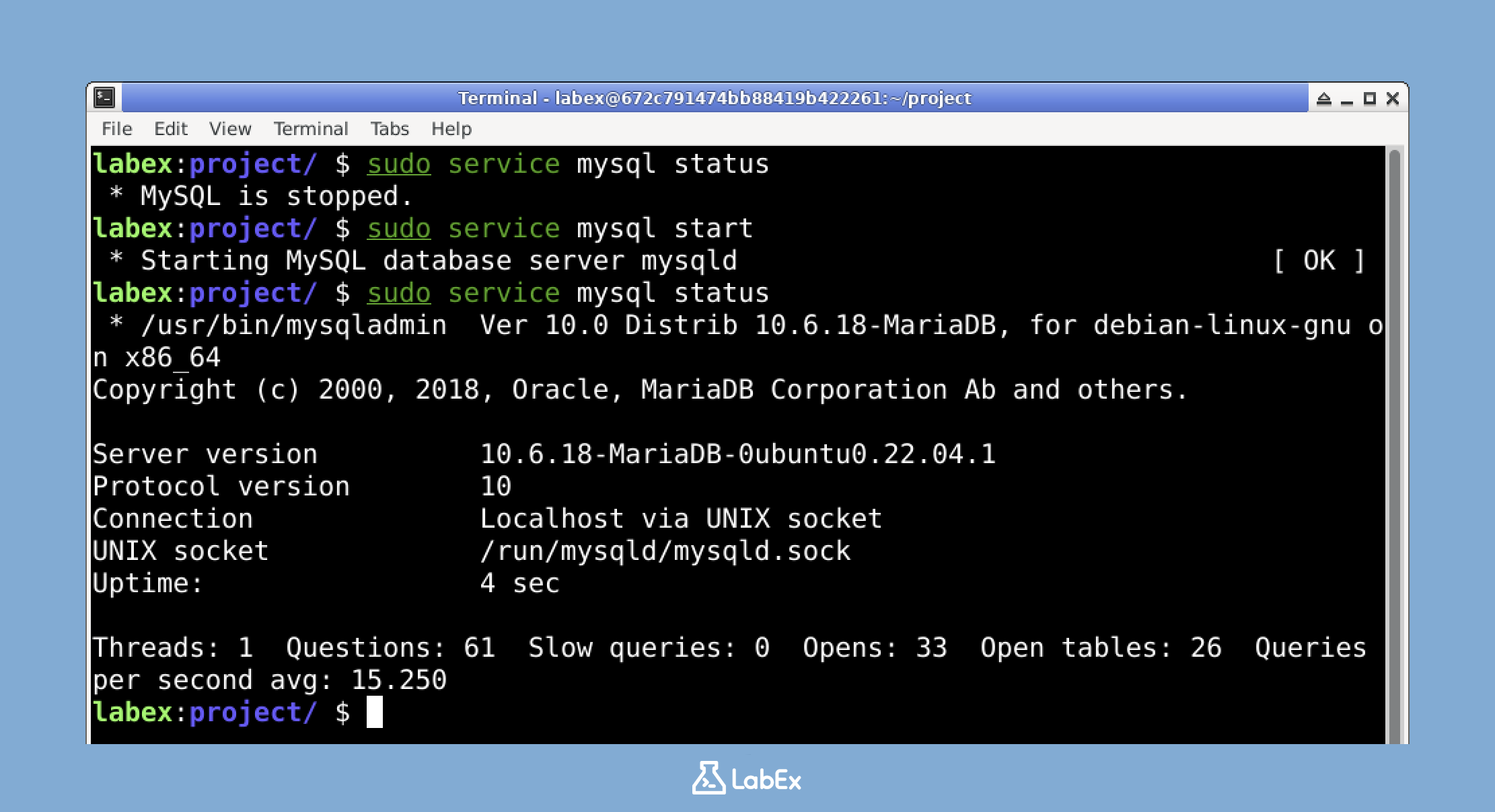 MySQL 서비스 상태 출력