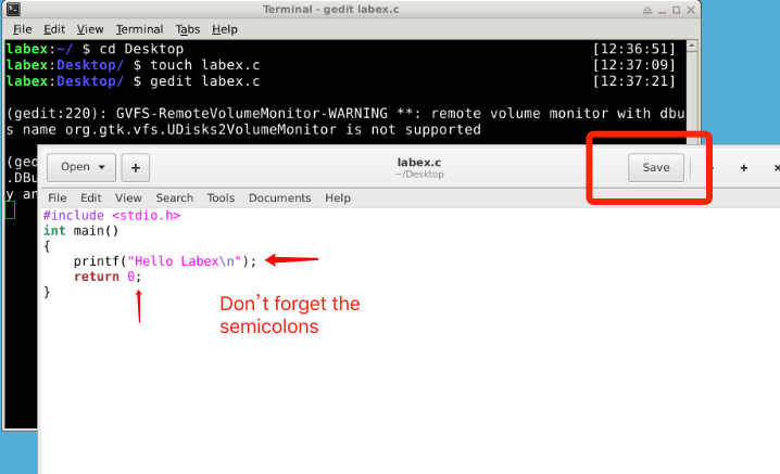 gedit 中保存的 C 代码