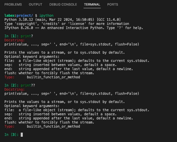IPython help output for print function