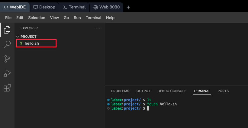터미널 touch 명령어 예시