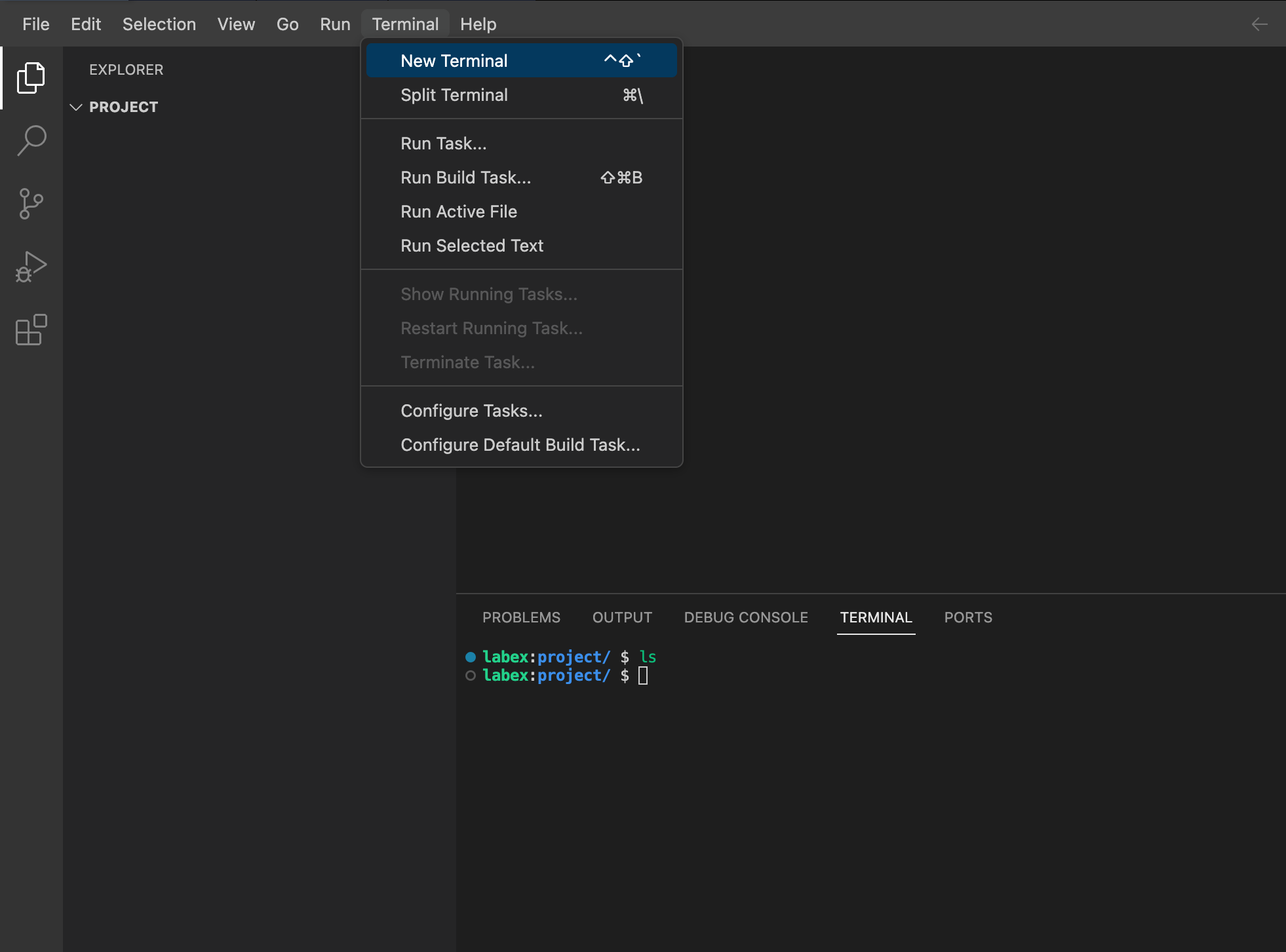 WebIDE 터미널 인터페이스 예시