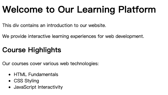 HTML div text content example output