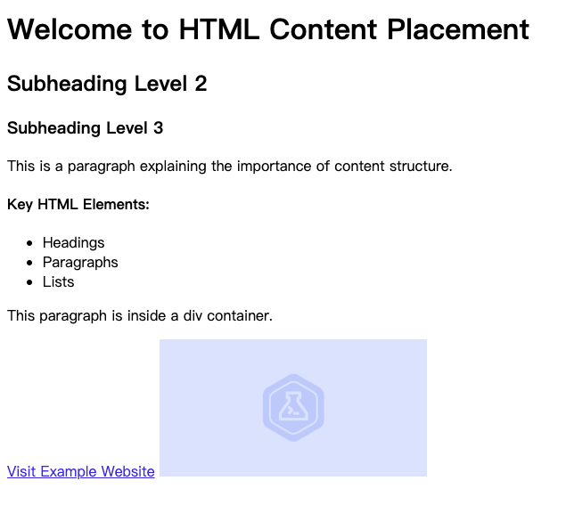 HTML content placement example output