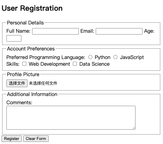 用户注册表单示例