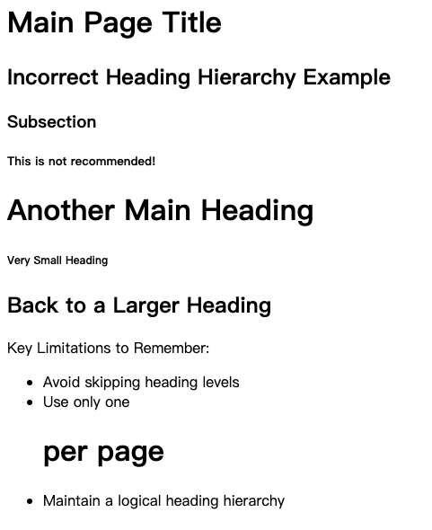 不一致的标题层次结构示例