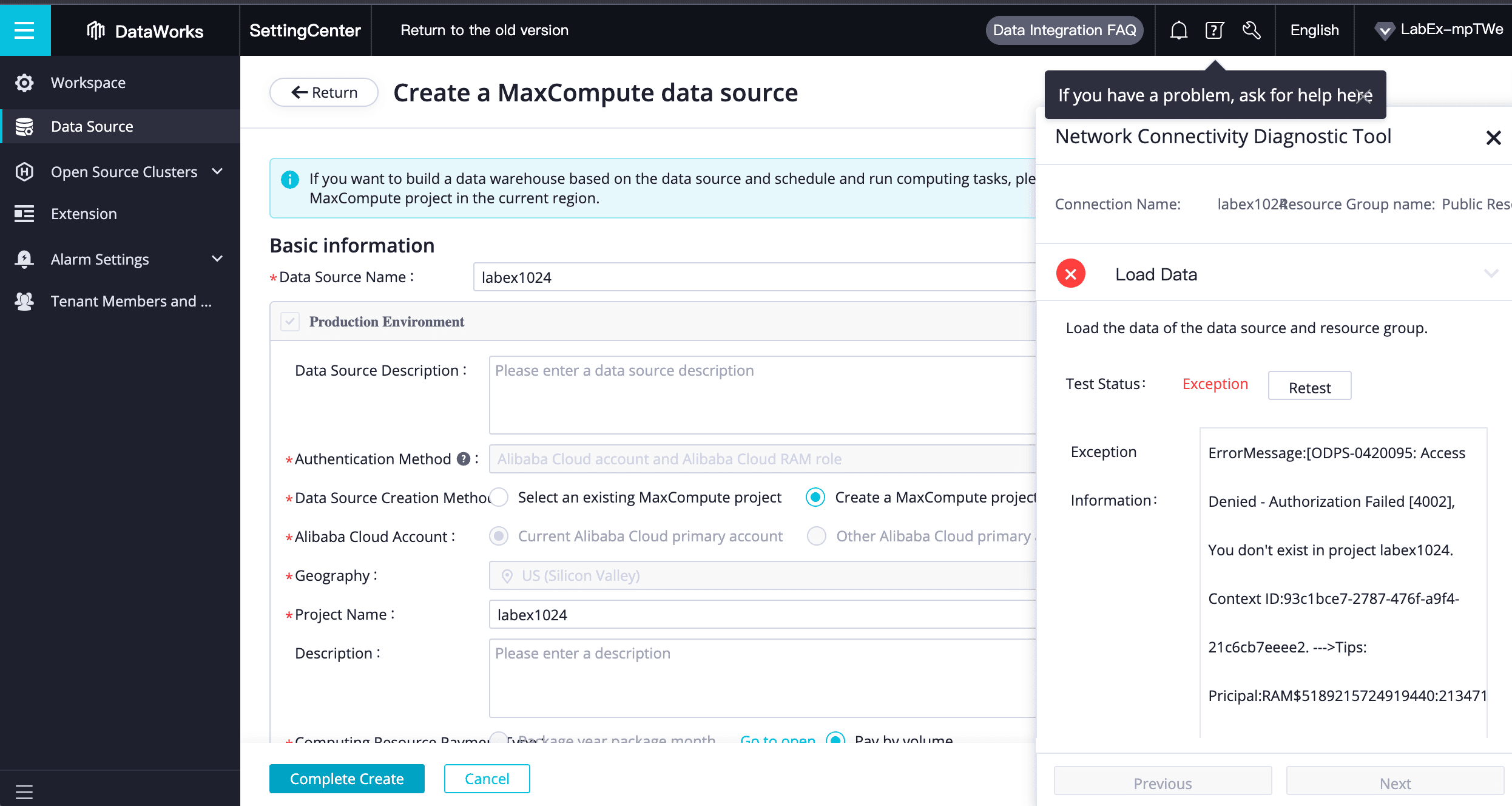Can't access the Data source | LabEx