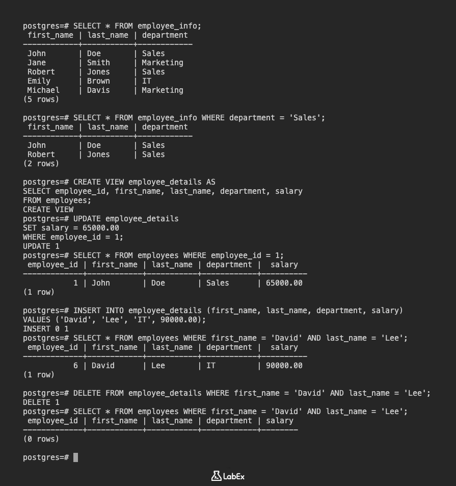 Gestion des vues PostgreSQL : un guide complet | LabEx