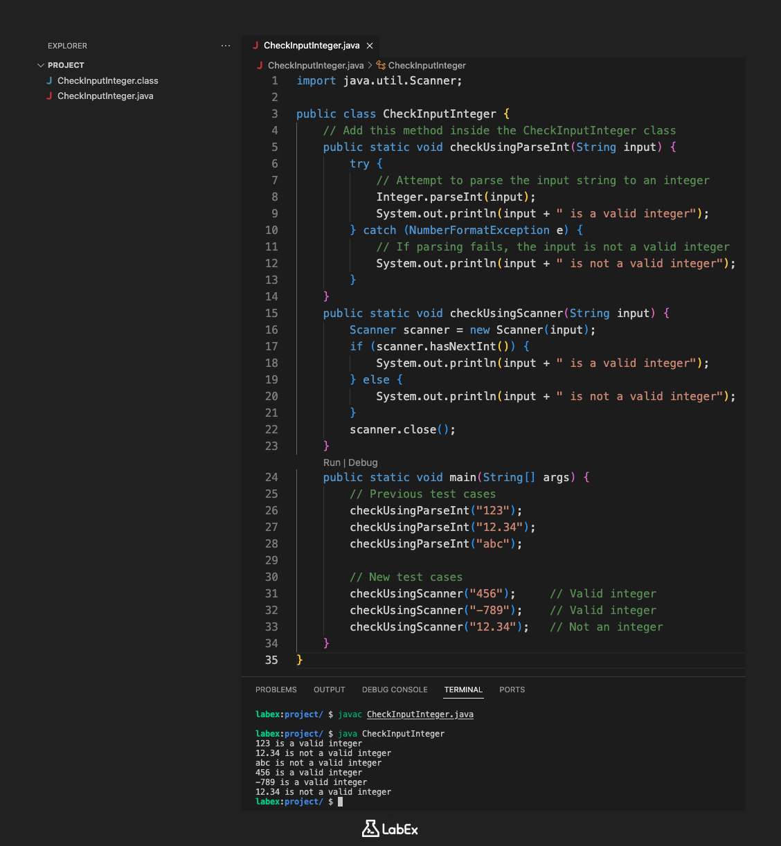 Java で入力が整数かどうかをチェックする方法 | LabEx